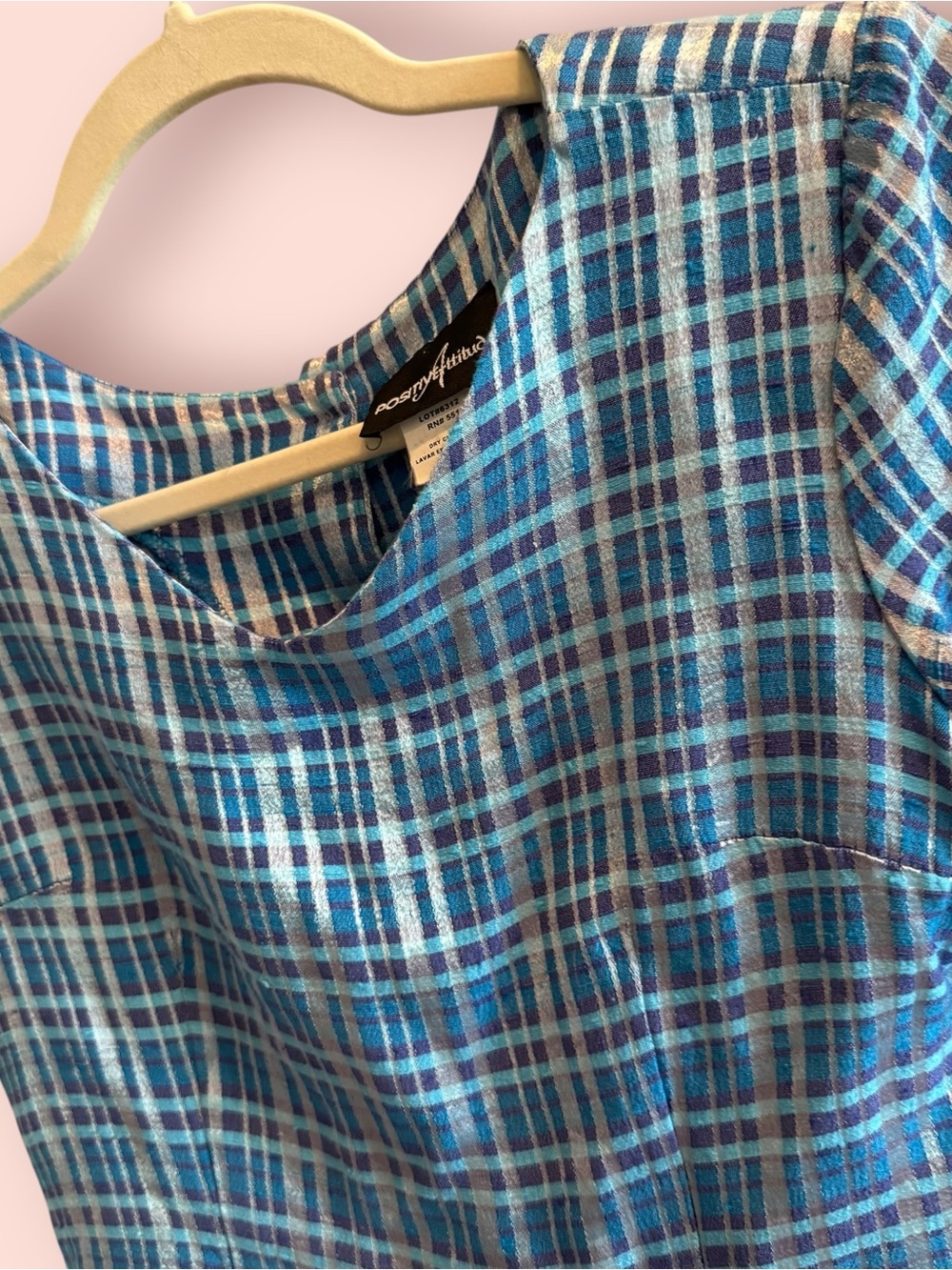 Vintage Positive Attitude Blue Plaid Y2K Blouse - Picture 2 of 6